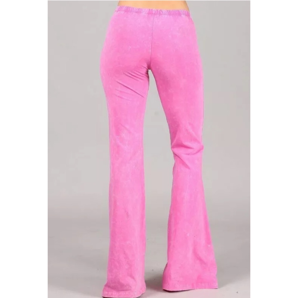SOLD OUT Bubble Gum Pink Mineral Wash Boho Flared Pants - Picture 4 of 6